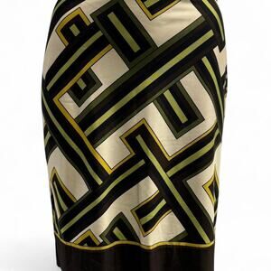 green geometric patten midi skirt